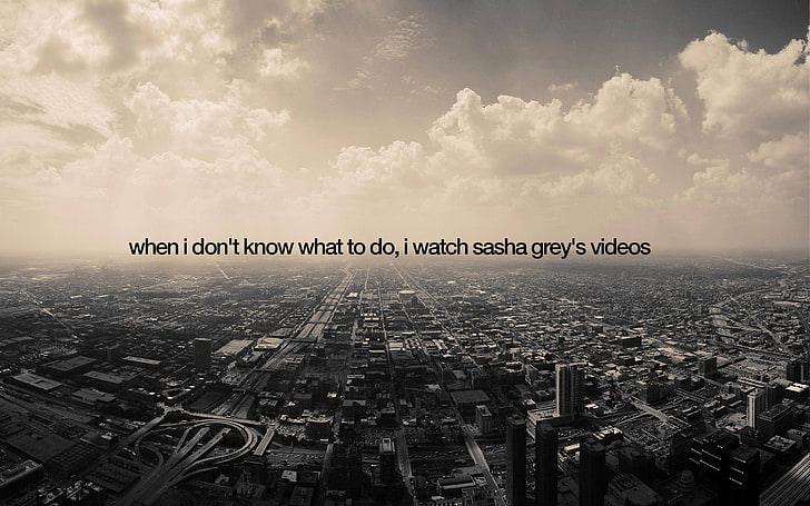 grayscale city buildings with text overlay, quote, Chicago, typography, HD wallpaper
