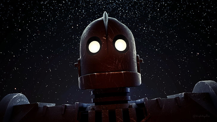 robot movie character illustration, The Iron Giant, stars, lights