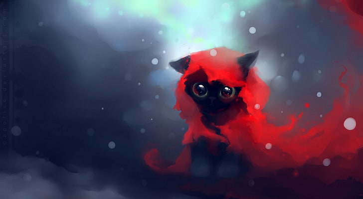 Red Riding Hood Cat, black kitten wallpaper, Artistic, Fantasy