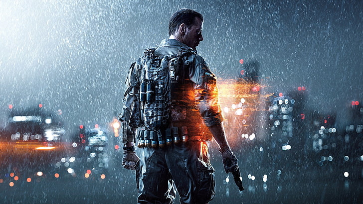 Battlefield 4, architecture, storm, wet, city, one person, communication, HD wallpaper