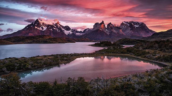 Mountain snow lake-Windows 10 HD Wallpaper, brown mountains, scenics - nature HD wallpaper