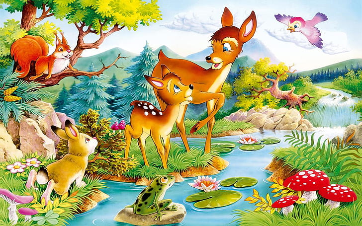 Deer Bambi Thumper A Friend Of Bambi’s Squirrel And Frog Hd Wallpaper 1920×1200