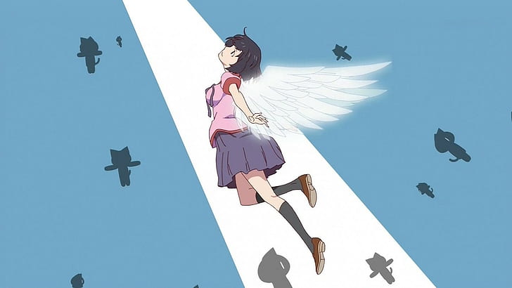 Monogatari Series, Hanekawa Tsubasa, school uniform, wings, HD wallpaper
