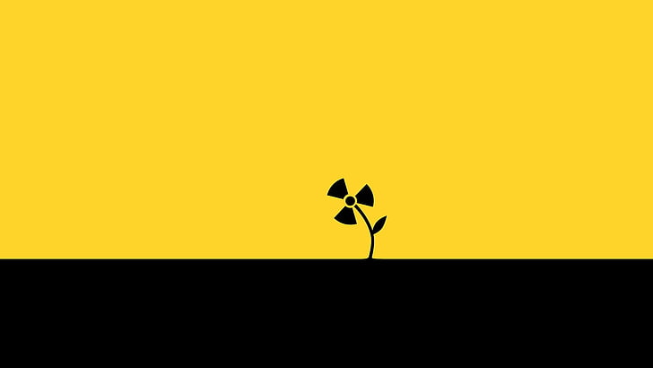 black and yellow biohazard logo, digital art, minimalism, simple, HD wallpaper
