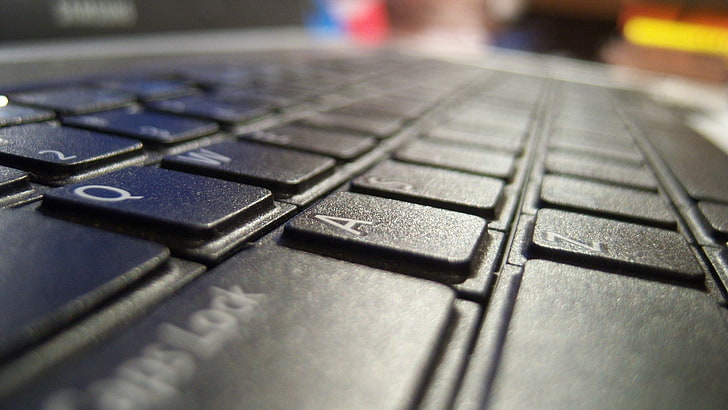 black laptop keyboard, depth of field, keyboards, computer, computer keyboard, HD wallpaper