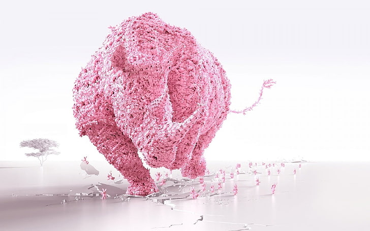 pink rhinoceros illustration, abstract, digital art, render, CGI, HD wallpaper