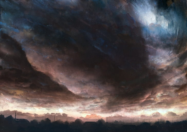 clouds, Cataclysm, fantasy art, painting