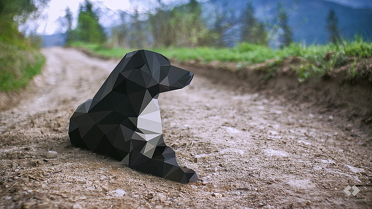 black 3D dog wallpaper, vector, artwork, low poly, animals, nature, HD wallpaper