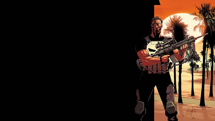 Punisher Black Rifle Marvel HD, cartoon/comic