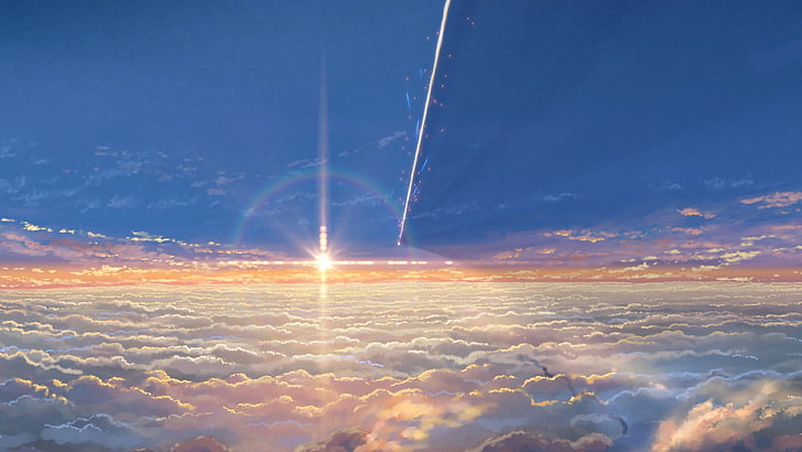 white clouds, Kimi no Na Wa, Makoto Shinkai , cloud - sky, scenics - nature, HD wallpaper