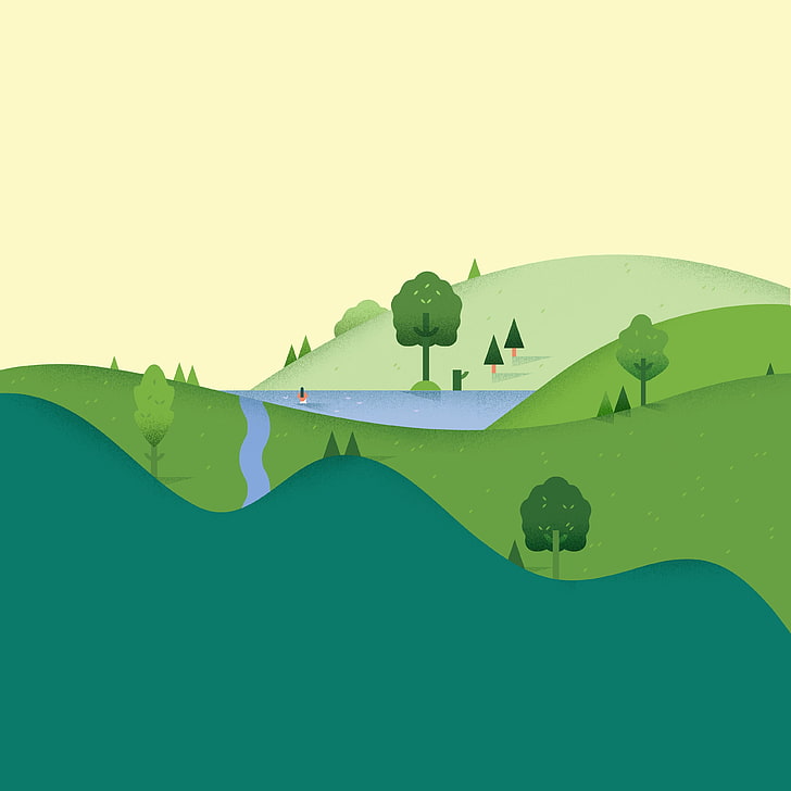illustration of tree and mountain, Android, Google, Circles, Green