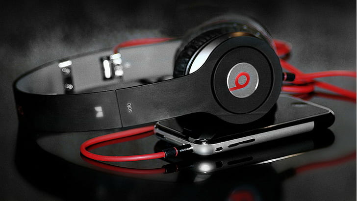 Beats by Dr. Dre HD, black beats solo headphones and space gray iphone 5s with case, HD wallpaper