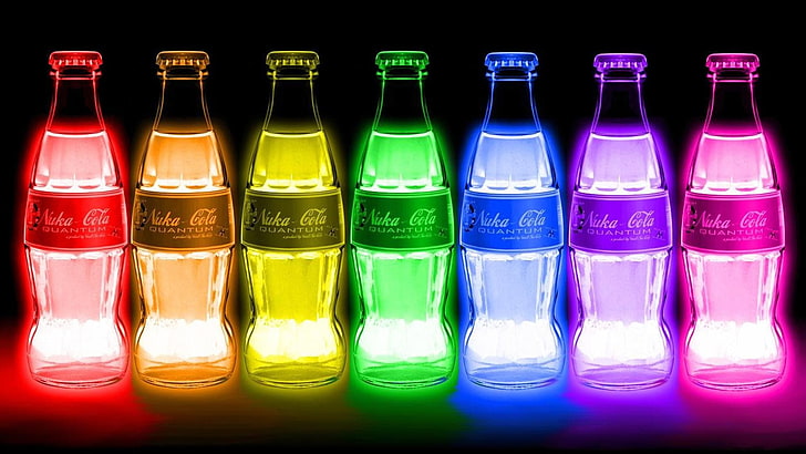 several light-up bottle decors, Fallout, Nuka Cola, video games