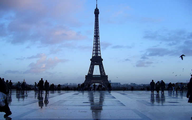 silhouette photo of Eiffel Tower, Paris, France, gloomy, architecture, HD wallpaper