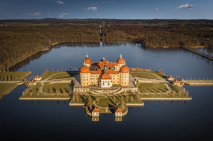 forest, lake, castle, island, Germany, Saxony, Moritzburg, Moritzburg Castle