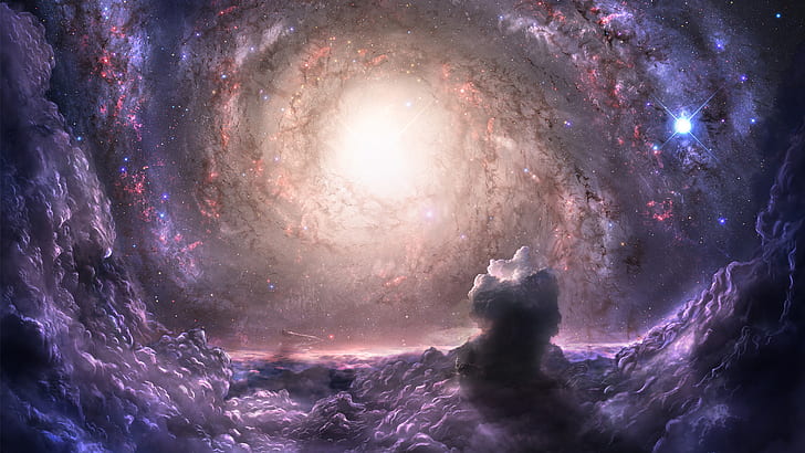 Galaxy Clouds Nebula HD, green light, space, HD wallpaper