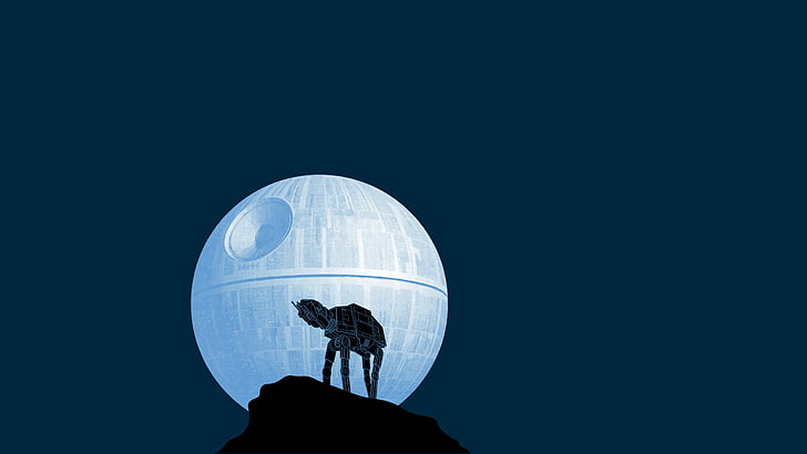 Star Wars ATAT and Death Star illustration, humor, AT-AT, silhouette
