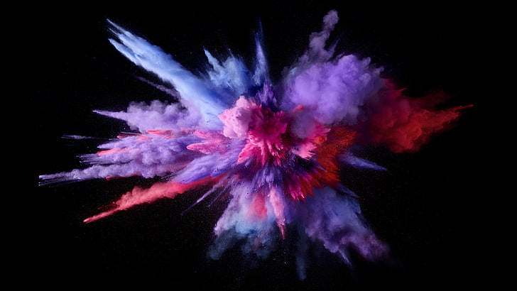purple, red, and blue smoke, Color Burst, macOS, black background, HD wallpaper