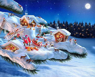 HD wallpaper: snowman, winter, cold temperature, night, sky, moon ...