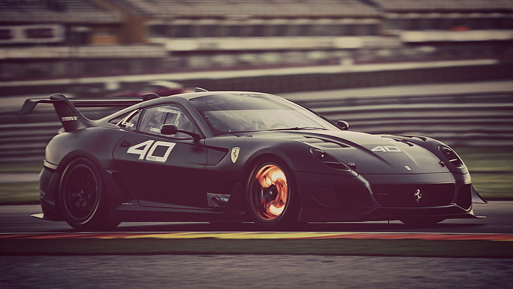 black Ferrari sports coupe, road, machine, speed, 599 xx, car, HD wallpaper