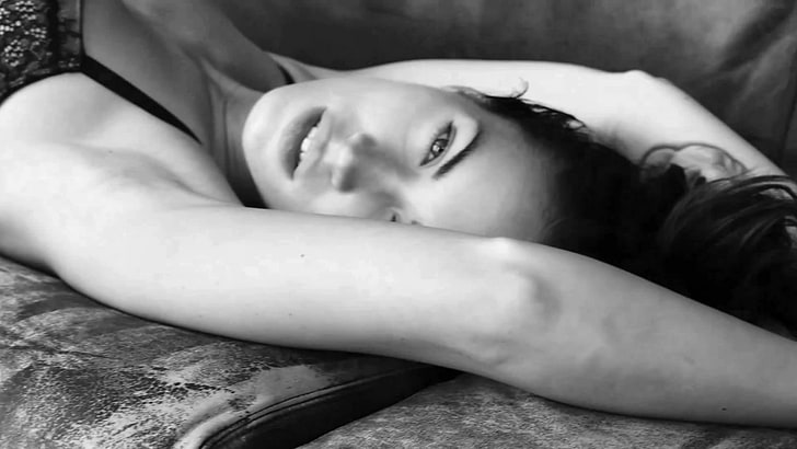 Megan Fox, armpits, monochrome, actress, women, face, lying down