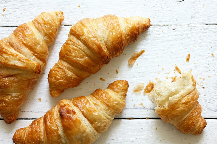 croissant, french food, food and drink, baked, freshness, still life, HD wallpaper