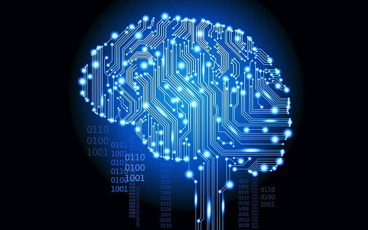 brain digital art artificial intelligence glowing binary, technology