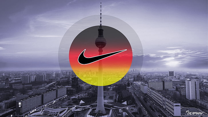 Berlin, Germany, tower, city, skyline, Nike, logo, building exterior