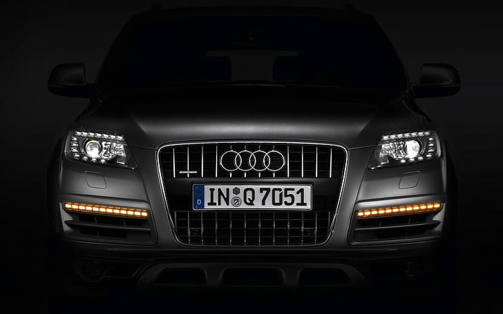 Audi Q7, Car, Front View, Black, HD wallpaper