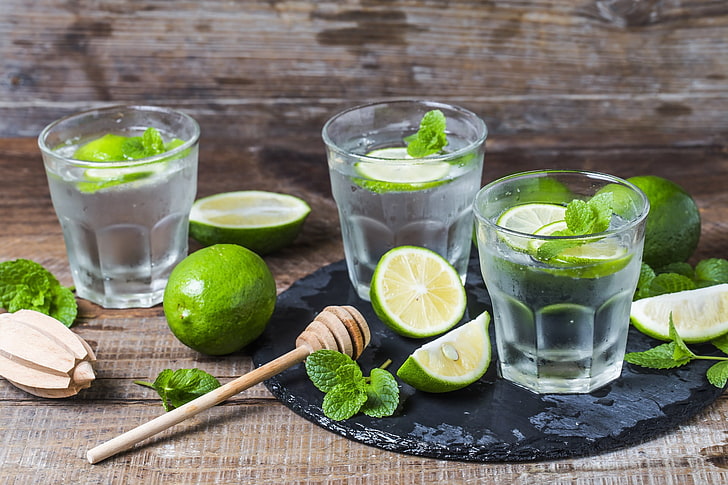food, lime, mint, mint leaves, drink, drinking glass, food and drink