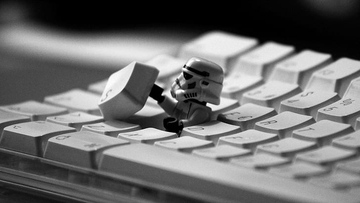 LEGO Star Wars, keyboards, monochrome, white, stormtrooper