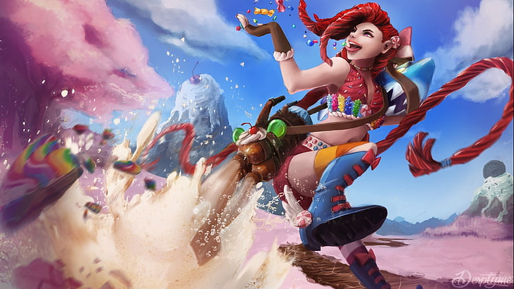 red-haired female character digital wallpaper, Jinx (League of Legends)