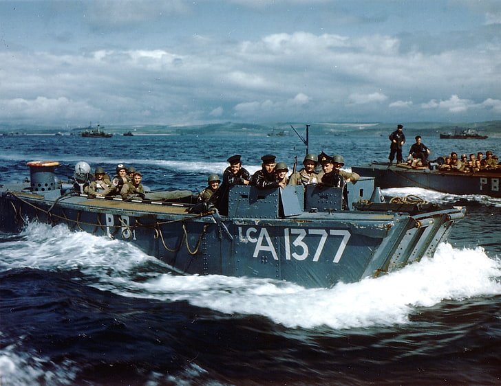 World War II, military, marines, water, sea, group of people, HD wallpaper