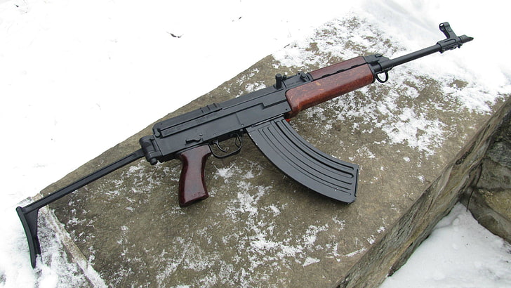gun, CZ, assault rifle, black rifle, CZ vz. 58, snow, winter, HD wallpaper