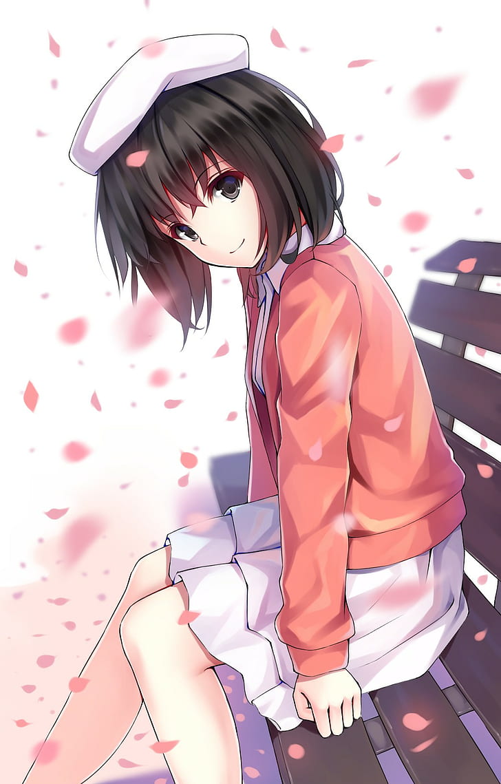 hat, short hair, Saenai Heroine no Sodatekata, flower petals
