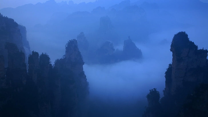 cliff, landscape, mist, fog, scenics - nature, beauty in nature, HD wallpaper