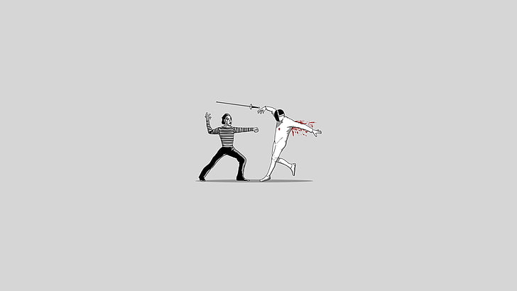 man in gray shirt and fencer fighting clipart, minimalism, mime, HD wallpaper