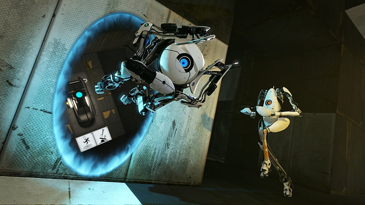 white robot graphic wallpaper, video games, artwork, Portal (game), HD wallpaper