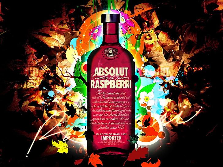 Absolut Raspberri bottle illustration, vodka, advertisements, HD wallpaper