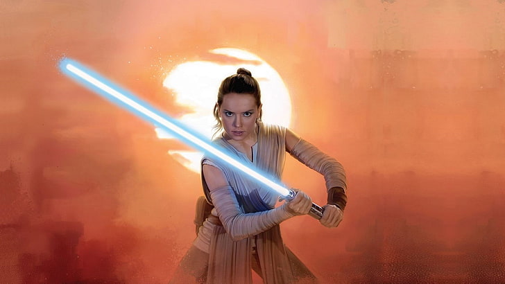 Star Wars character illustration, lightsaber, Jedi, Daisy Ridley