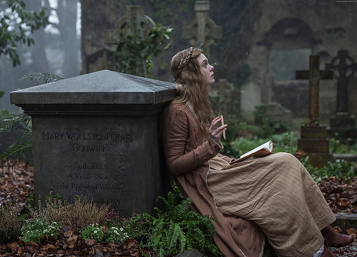 Elle Fanning, Mary Shelley, 4K, cemetery, tombstone, grave