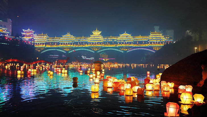 China, lanterns, Guangxi, The mid-autumn festival, HD wallpaper