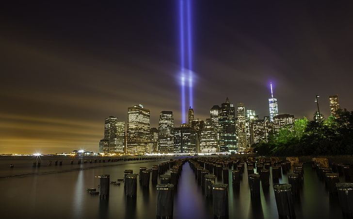 Tribute In Light New York City, United States, Night, Buildings, HD wallpaper
