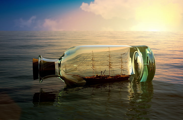 impossible bottle, sea, the sky, water, river, background, Wallpaper