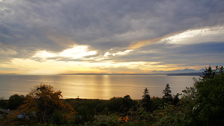 landscape, beach, sunset, coast, Washington state, nature, water, HD wallpaper
