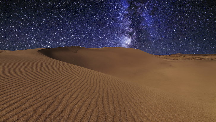 sky, milky way, stars, desert, singing sand, landscape, starry sky, HD wallpaper