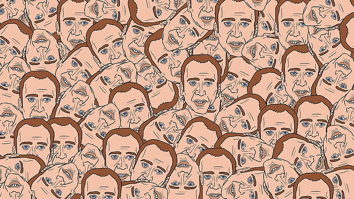 Cage, creepy, Disturbing, funny, head, Nicolas, wtf, pattern, HD wallpaper