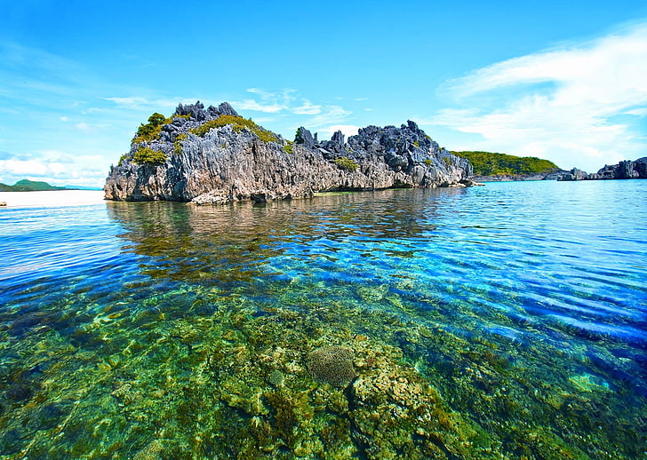 landscape photograph of islet, nature, island, tropical, sea, HD wallpaper