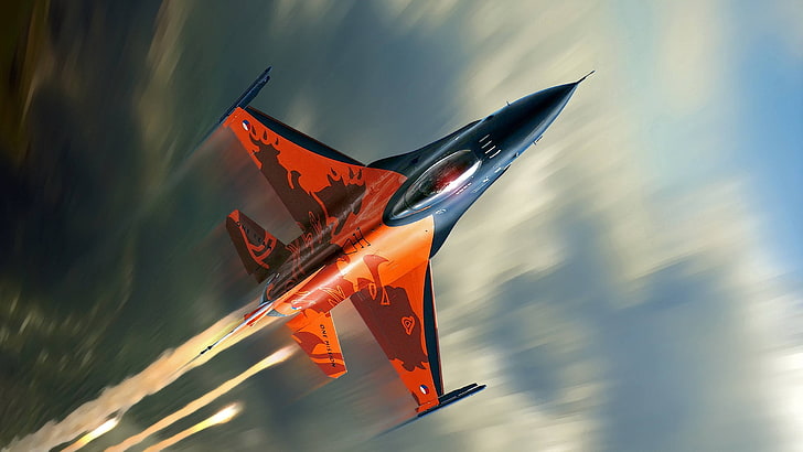 orange and black fighter jet, army, Royal Netherlands Air Force