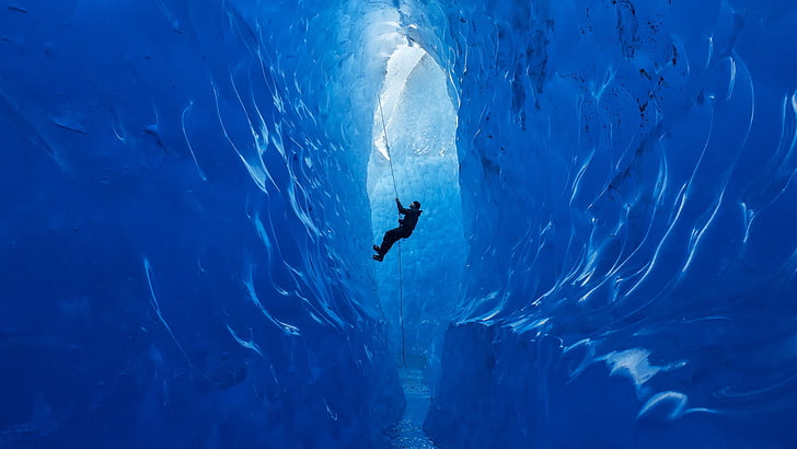 cave, ice, nature, blue, underwater, sea, swimming, sport, beauty in nature, HD wallpaper